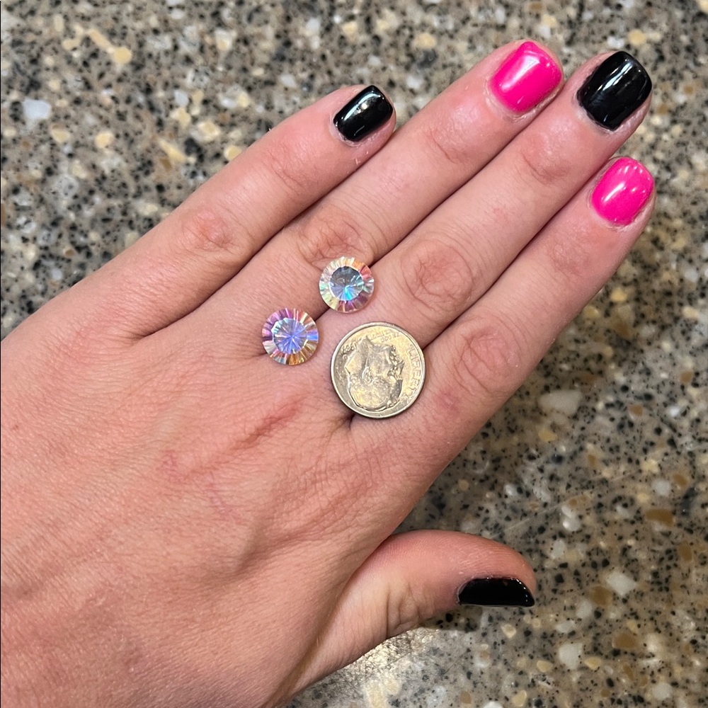 Set 2pcs Iridescent Rainbow Aurora Unicorn Round Unidentified Loose Gemstones - Picture 8 of 17